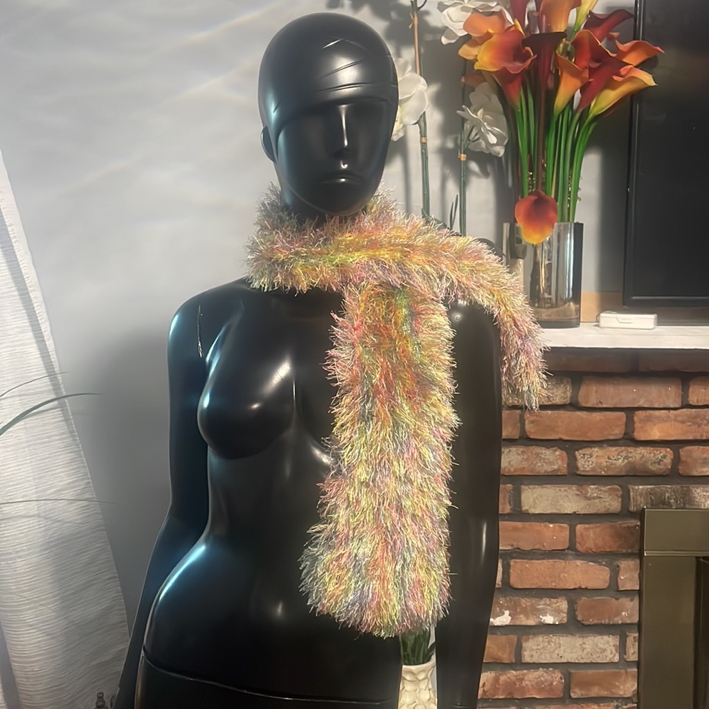 Multicolored Rainbow Feathery Boa Scarf 46 Inch